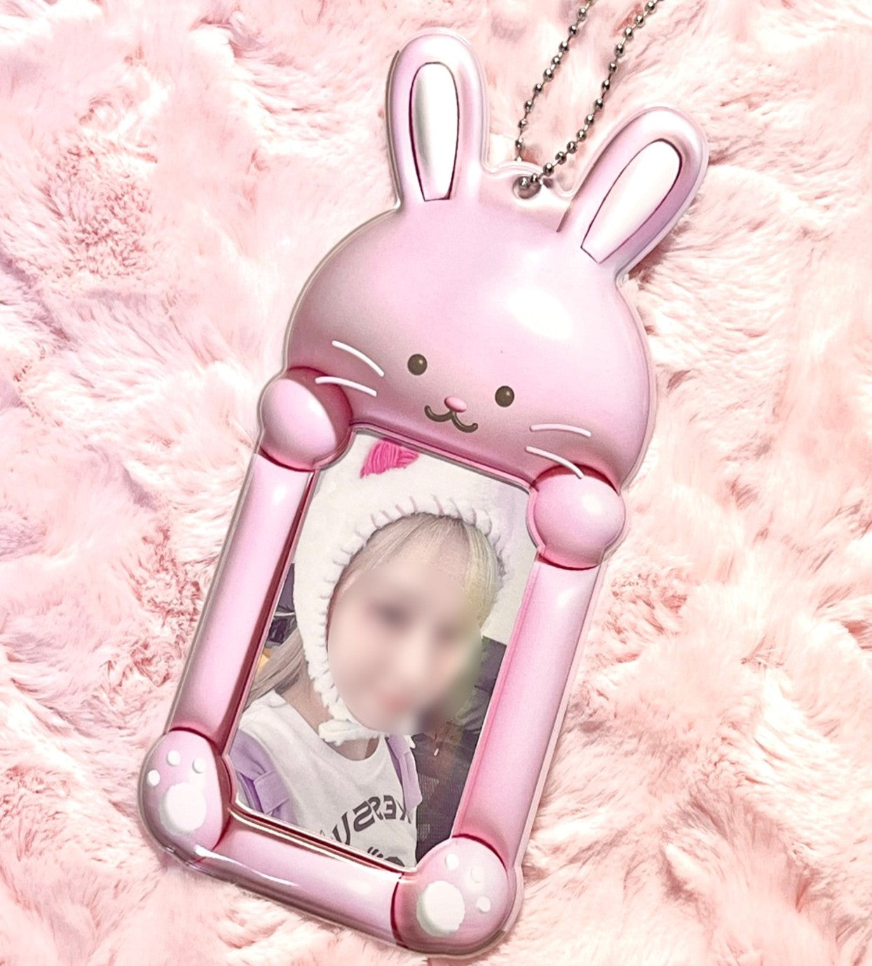 Soft Pink Rabbit Photocard Holder Keyring