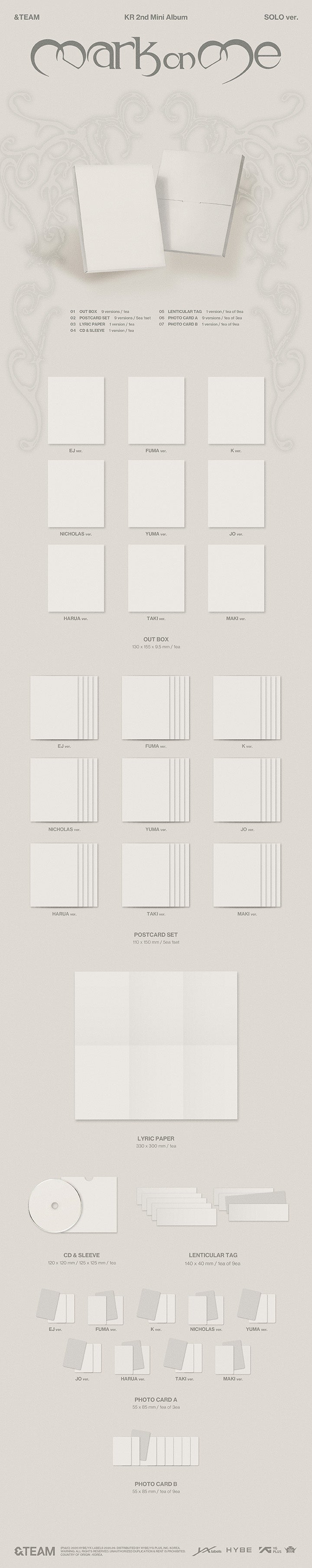 &TEAM - MARK ON ME (2ND KOREAN MINI ALBUM) (SOLO VER.) SET + EARLY-BIRD Weverse Gift