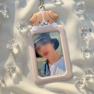 Beige Puppy Photocard Holder Keyring