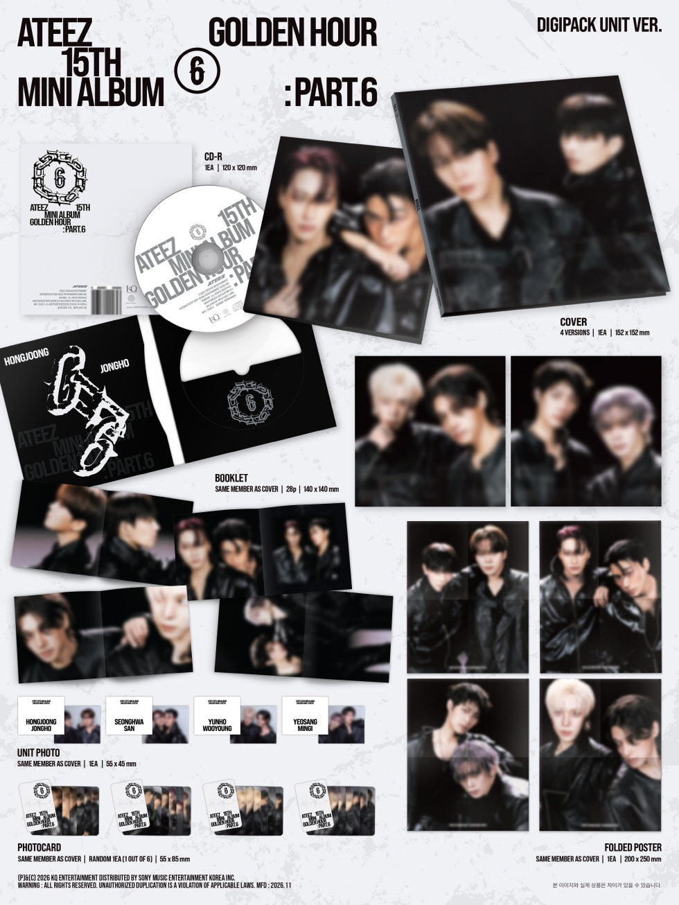 ATEEZ - 15TH MINI ALBUM [GOLDEN HOUR : PART.6] (DIGIPACK UNIT VER.) (A1-6B13-131) - image 2 [76923fcaa023]
