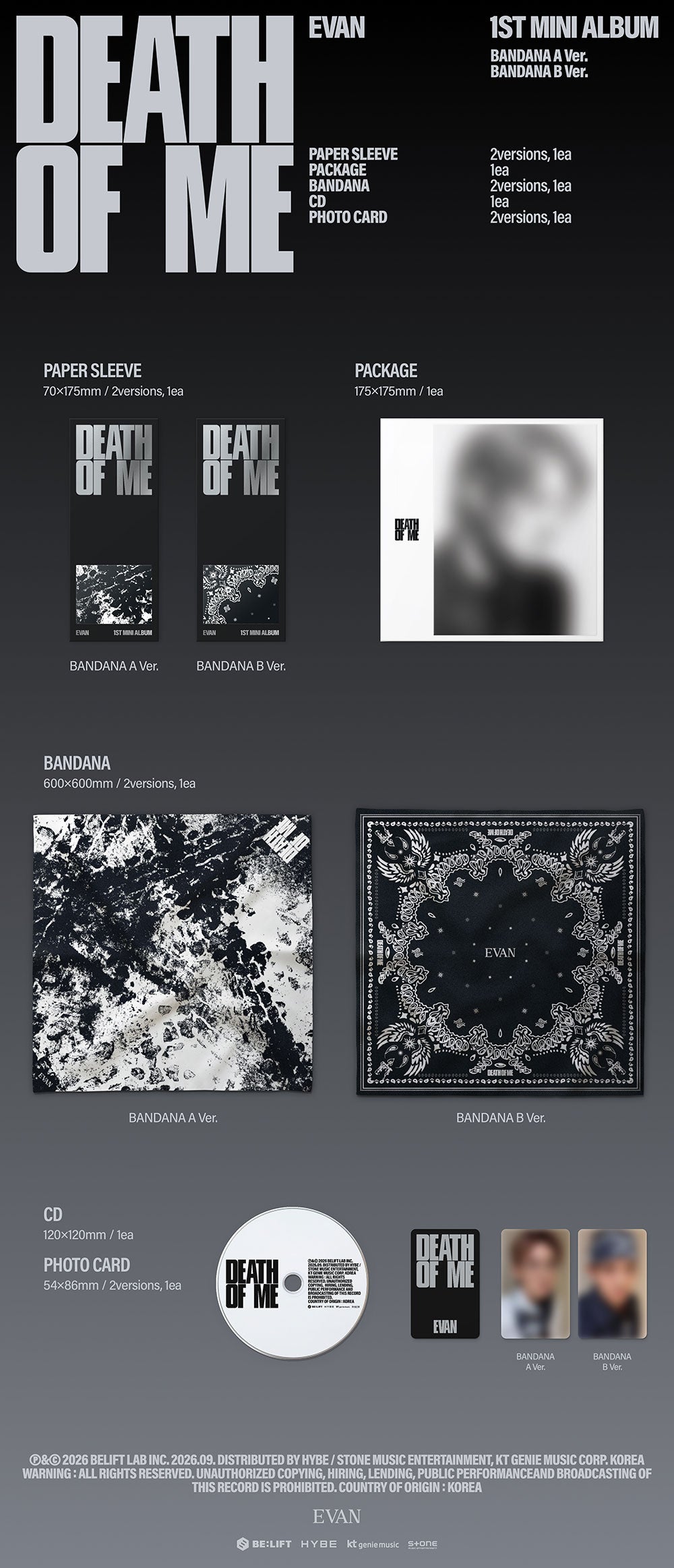 EVAN (LEE HEESEUNG) - DEATH OF ME (BANDANA VER.) [1ST MINI ALBUM]