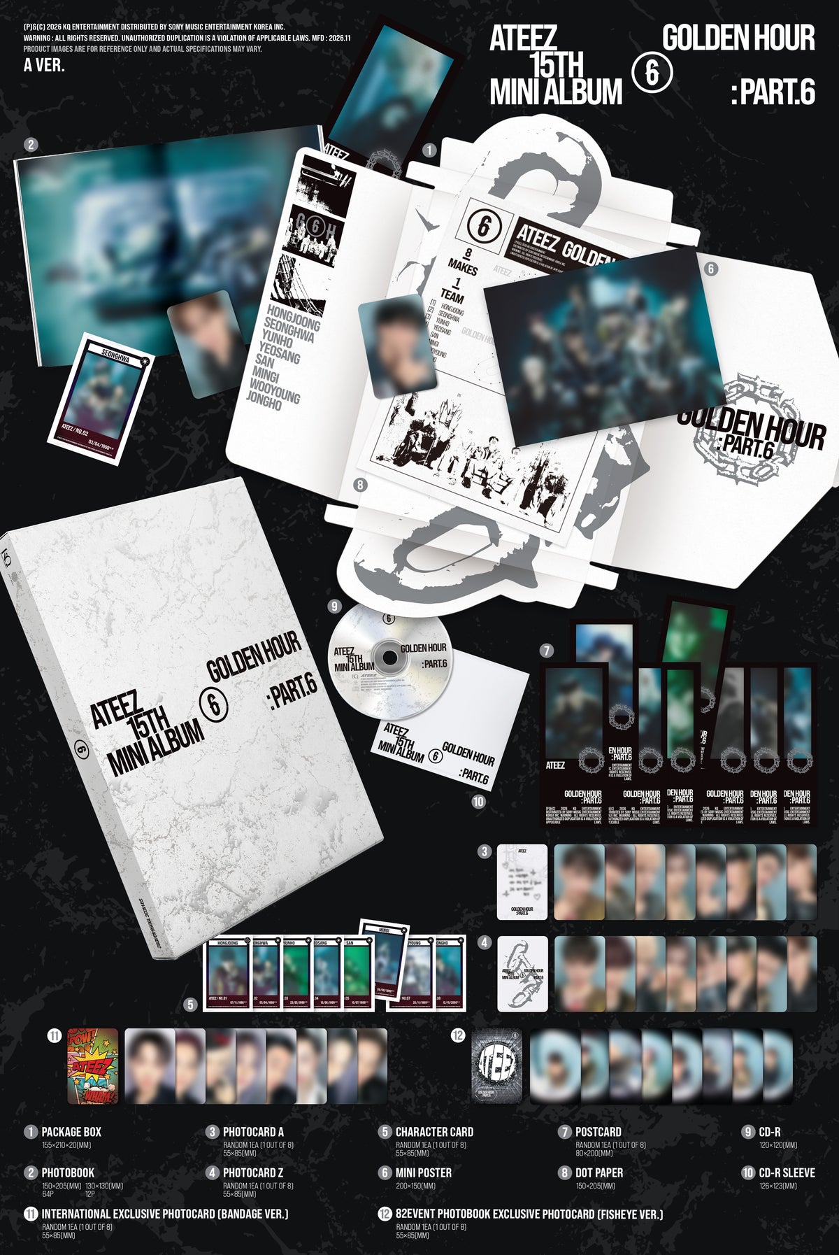 ATEEZ - 15TH MINI ALBUM [GOLDEN HOUR : PART.6] STANDARD VERSION + HELLO82 EXCLUSIVE GIFT