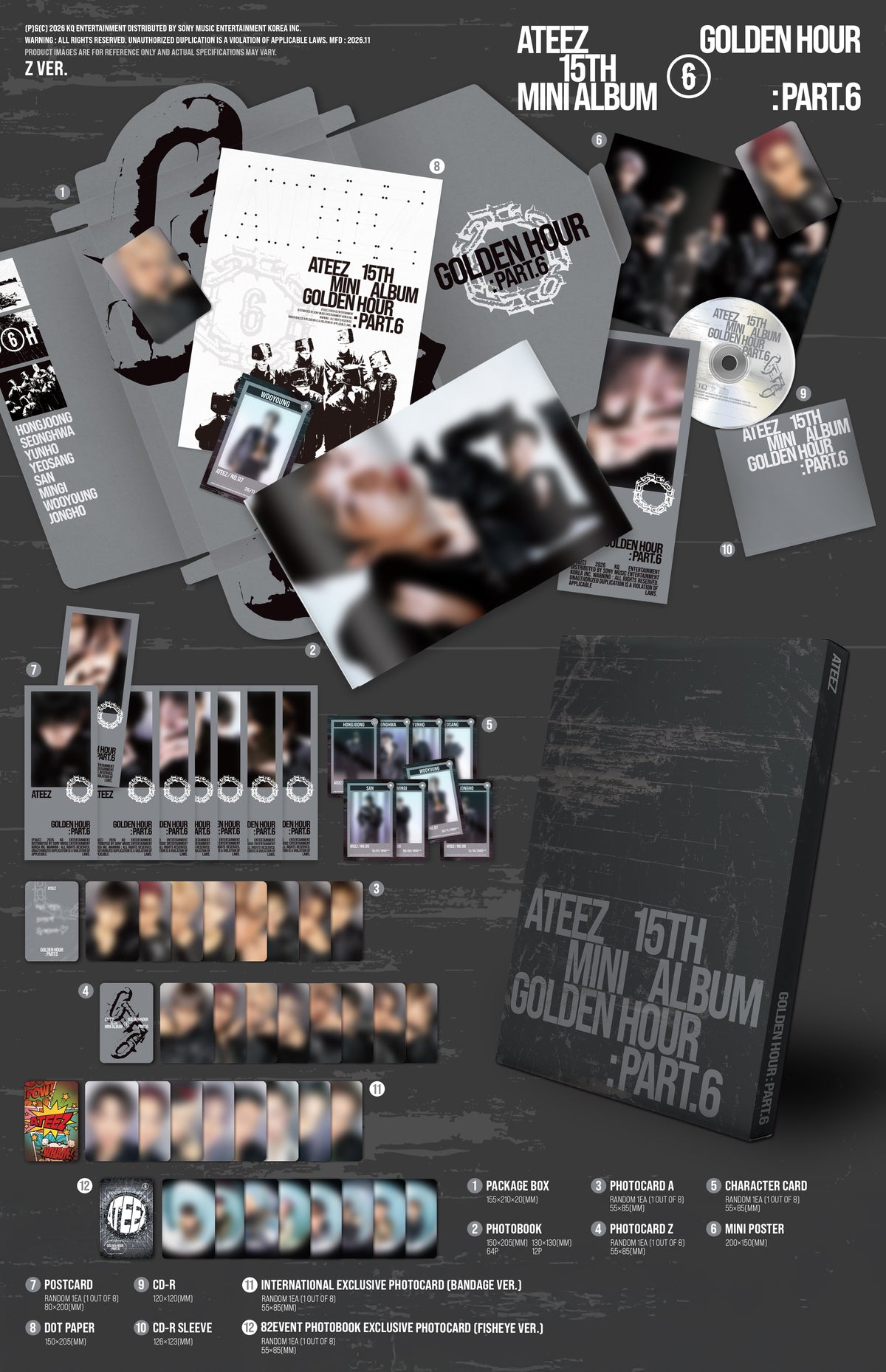 ATEEZ - 15TH MINI ALBUM [GOLDEN HOUR : PART.6] STANDARD VERSION + HELLO82 EXCLUSIVE GIFT
