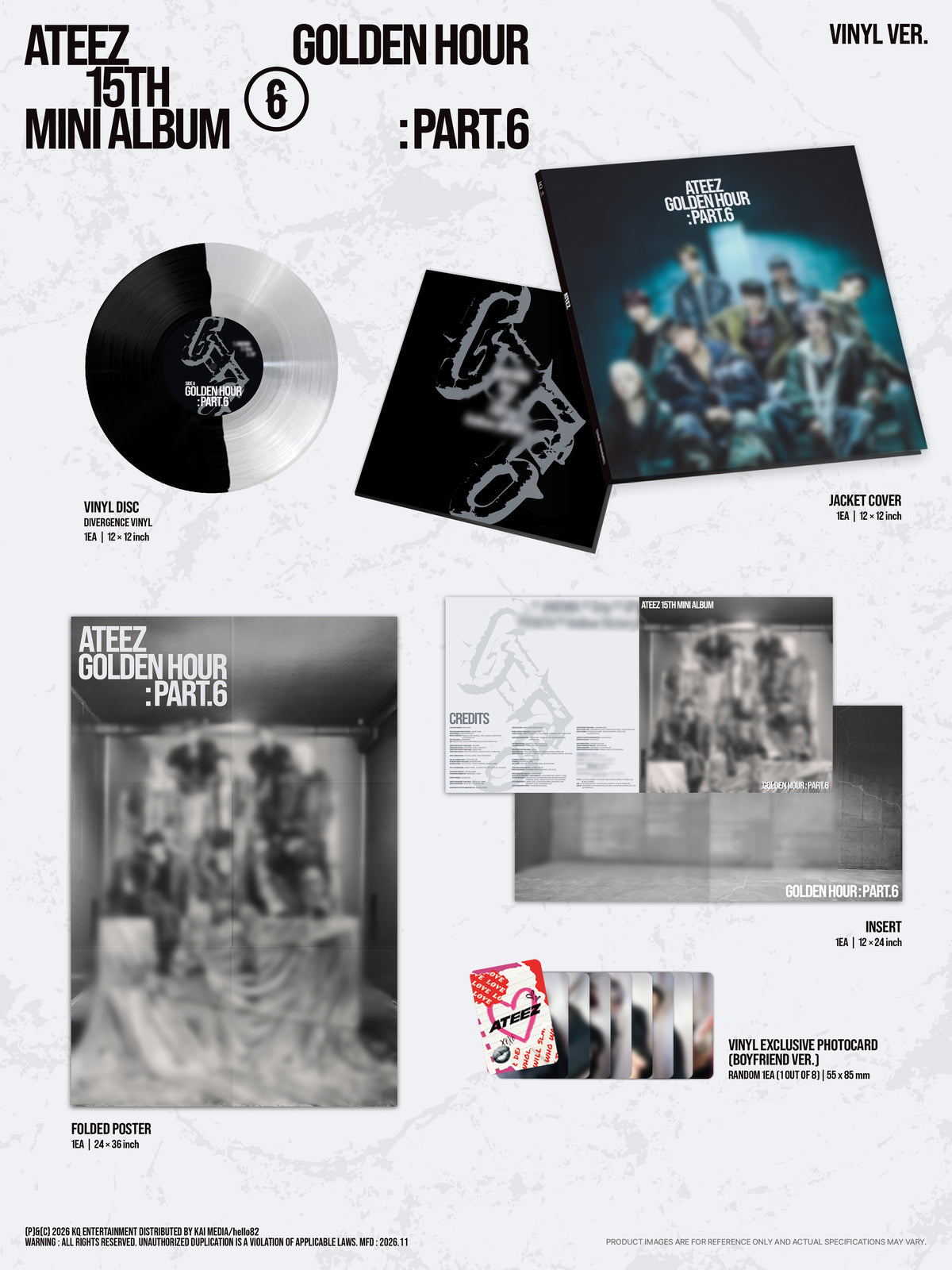 ATEEZ - 15TH MINI ALBUM [GOLDEN HOUR : PART.6] (VINYL VER.) + HELLO82 EXCLUSIVE GIFT